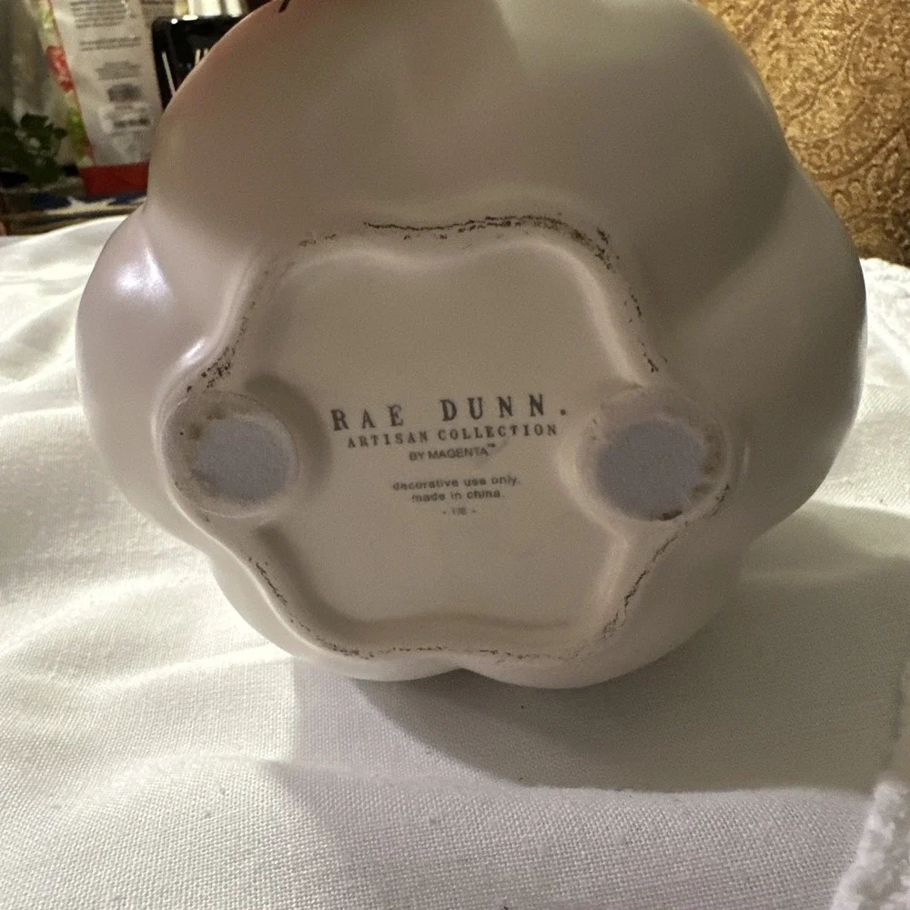 Rae Dunn Halloween TRICK White Matte Baby Pumpkin Dimply! 5